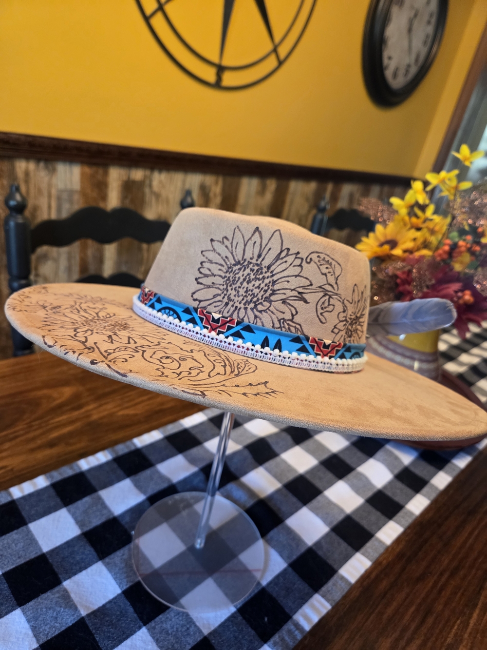Embroidered Wide-Brim Fedora Hat with Southwestern Band